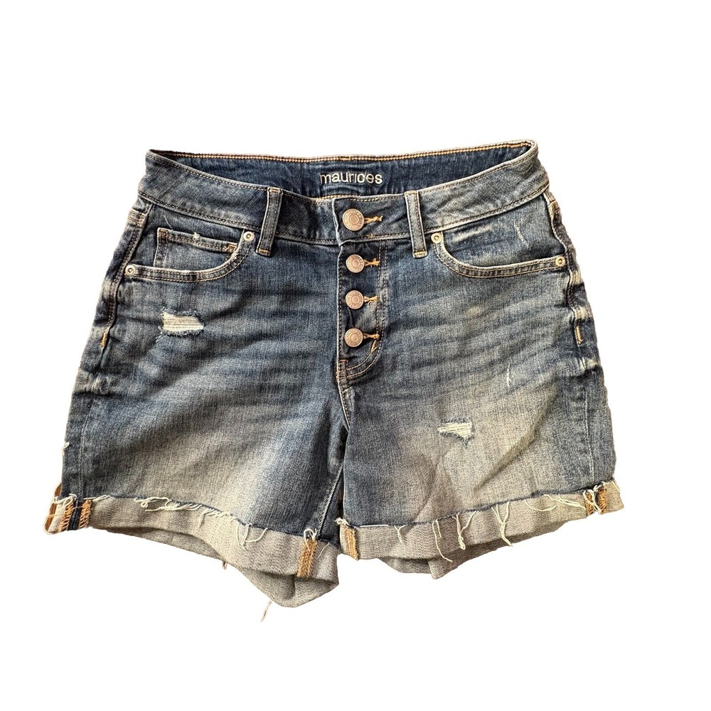 Maurices Jean Short Button Fly Size 2 Mid Rise Raw Hem Distressed Cutoff 28